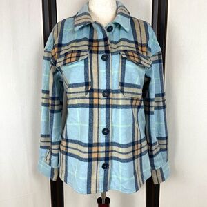 Avec Les Filles Blue Flannel Shacket Jacket Anthropologie Size M